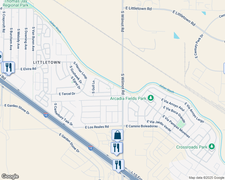 map of restaurants, bars, coffee shops, grocery stores, and more near 6241 South Stonechat Drive in Tucson