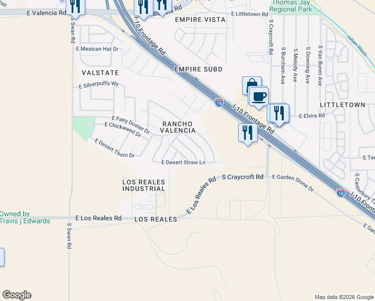 map of restaurants, bars, coffee shops, grocery stores, and more near 7047 South Red Maids Drive in Tucson