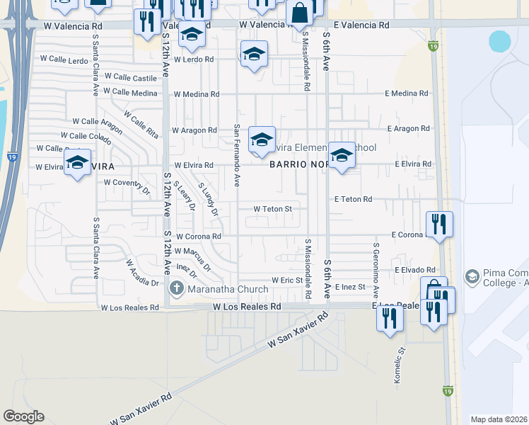 map of restaurants, bars, coffee shops, grocery stores, and more near 7031 South 9th Avenue in Tucson
