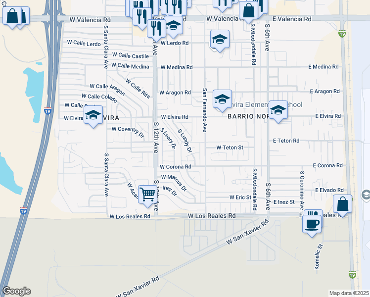 map of restaurants, bars, coffee shops, grocery stores, and more near 7026 Lundy in Tucson
