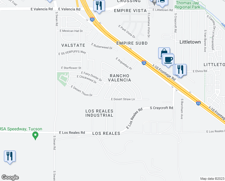 map of restaurants, bars, coffee shops, grocery stores, and more near 7032 South BRICKELLBUSH Lane in Tucson