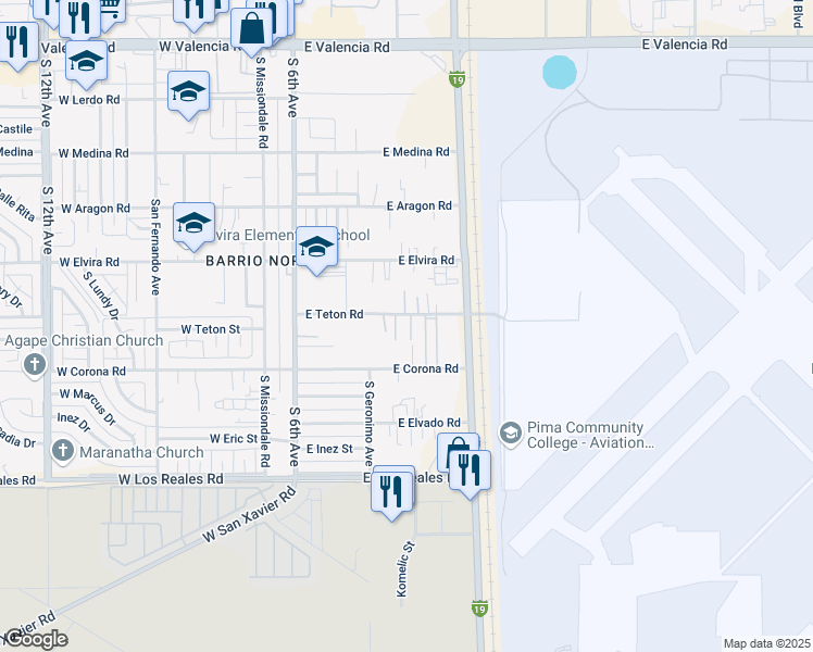map of restaurants, bars, coffee shops, grocery stores, and more near 7018 South Placita Montesol in Tucson