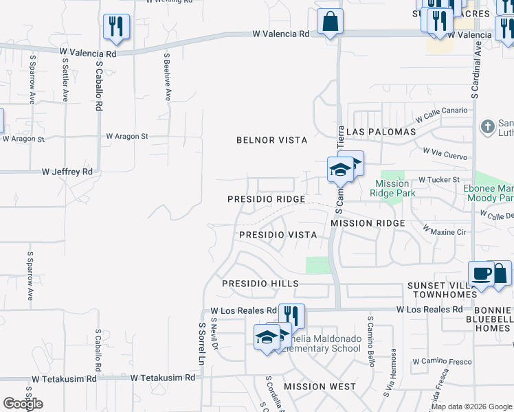 map of restaurants, bars, coffee shops, grocery stores, and more near 7191 South CM Secreto in Tucson
