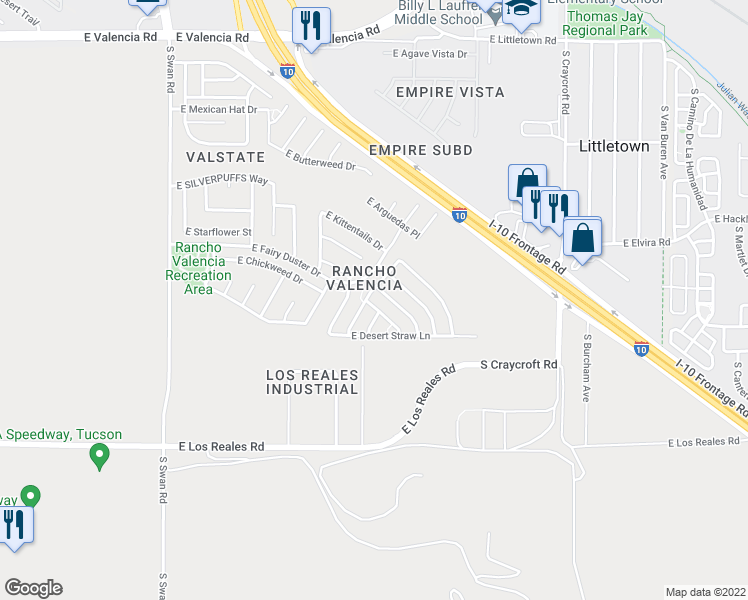 map of restaurants, bars, coffee shops, grocery stores, and more near 7025 South Spring Beauty Way in Tucson