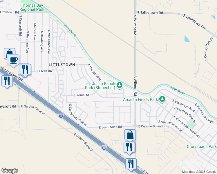 map of restaurants, bars, coffee shops, grocery stores, and more near 7035 South Gull Lane in Tucson