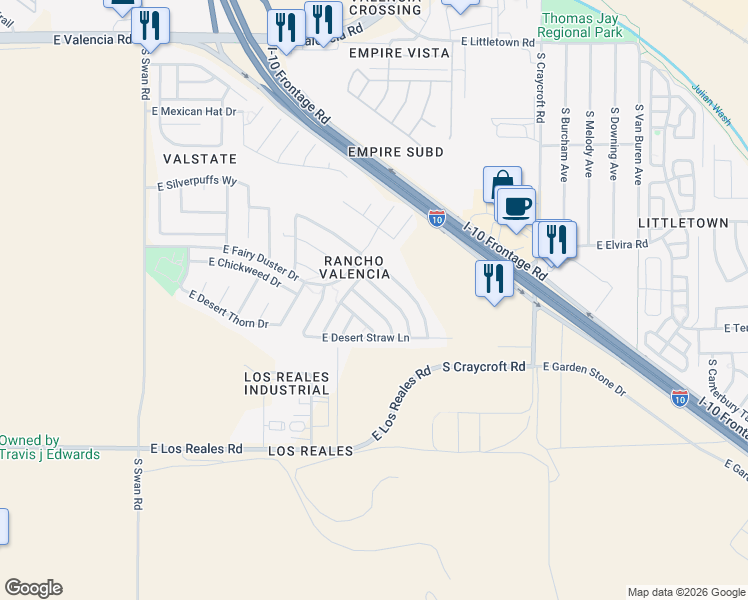 map of restaurants, bars, coffee shops, grocery stores, and more near 6952 South Ladys Thumb Lane in Tucson