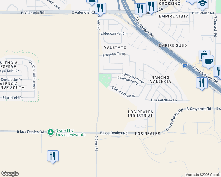 map of restaurants, bars, coffee shops, grocery stores, and more near 6989 South Silverweed Lane in Tucson