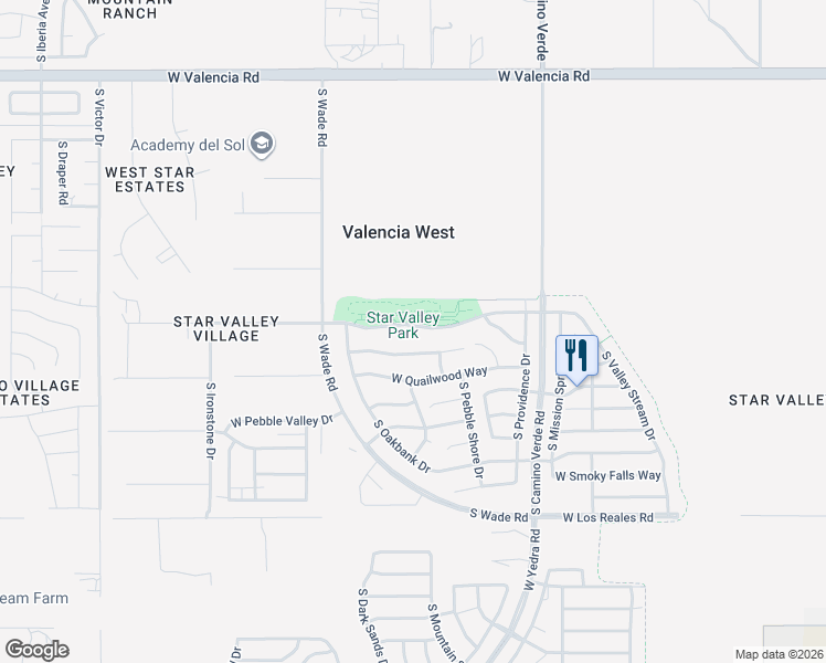 map of restaurants, bars, coffee shops, grocery stores, and more near 6852 West Brightwater Way in Tucson