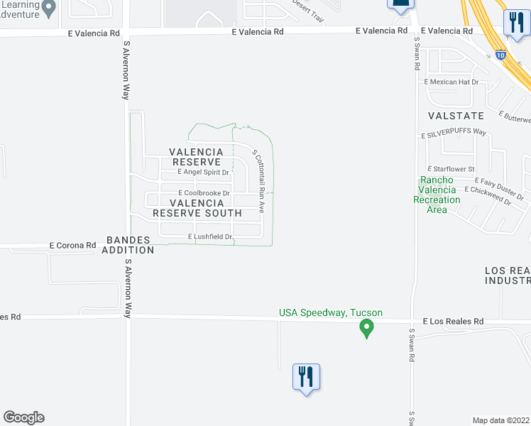 map of restaurants, bars, coffee shops, grocery stores, and more near 7009 South Cottontail Run Avenue in Tucson