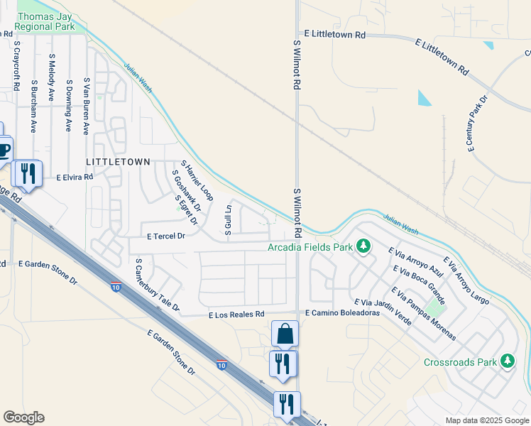 map of restaurants, bars, coffee shops, grocery stores, and more near 6209 East Stonechat Drive in Tucson