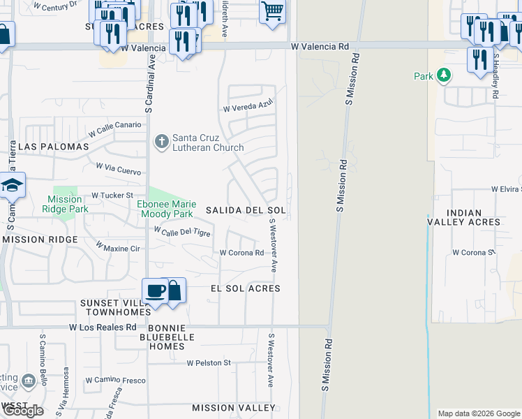 map of restaurants, bars, coffee shops, grocery stores, and more near 6961 South Vereda Sombria in Tucson
