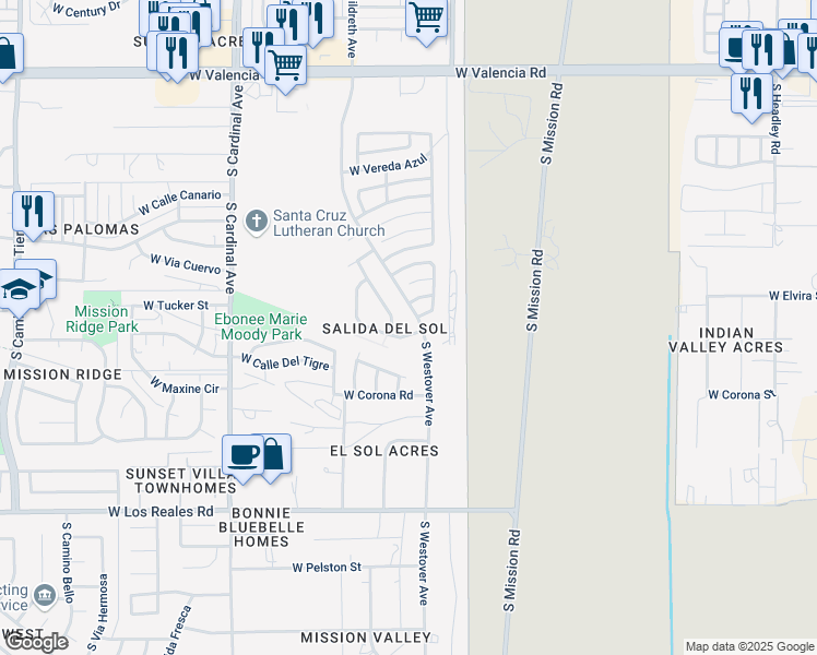 map of restaurants, bars, coffee shops, grocery stores, and more near 6961 South Vereda Sombria in Tucson