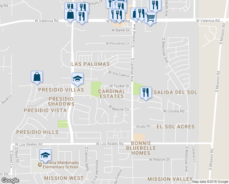 map of restaurants, bars, coffee shops, grocery stores, and more near 3026 West Christopher Drive in Tucson