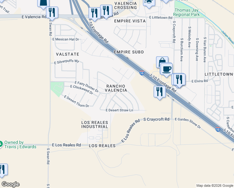 map of restaurants, bars, coffee shops, grocery stores, and more near 6951 South Red Maids Drive in Tucson