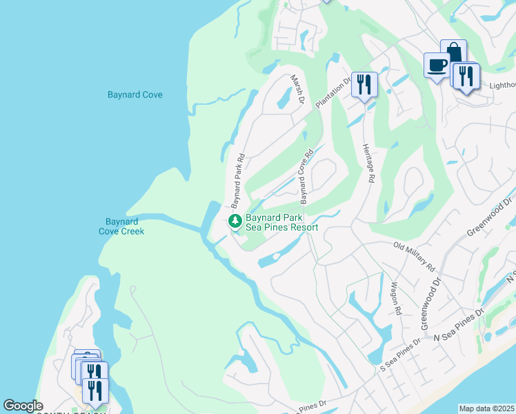 map of restaurants, bars, coffee shops, grocery stores, and more near 20 Turnberry Lane in Hilton Head Island