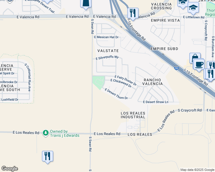 map of restaurants, bars, coffee shops, grocery stores, and more near 6980 South Filaree Place in Tucson