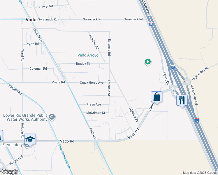 map of restaurants, bars, coffee shops, grocery stores, and more near Estancia Street in Vado