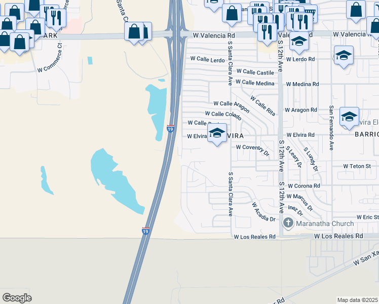 map of restaurants, bars, coffee shops, grocery stores, and more near 947 West Coventry Place in Tucson
