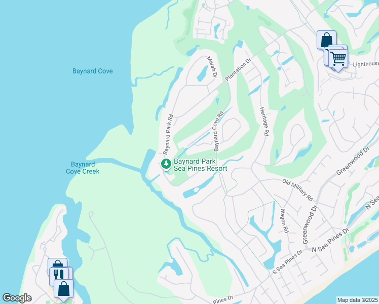 map of restaurants, bars, coffee shops, grocery stores, and more near 20 Turnberry Lane in Hilton Head Island