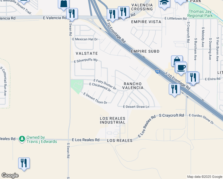 map of restaurants, bars, coffee shops, grocery stores, and more near 4983 East Chickweed Drive in Tucson