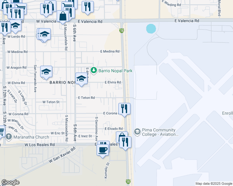 map of restaurants, bars, coffee shops, grocery stores, and more near 435 East Teton Road in Tucson