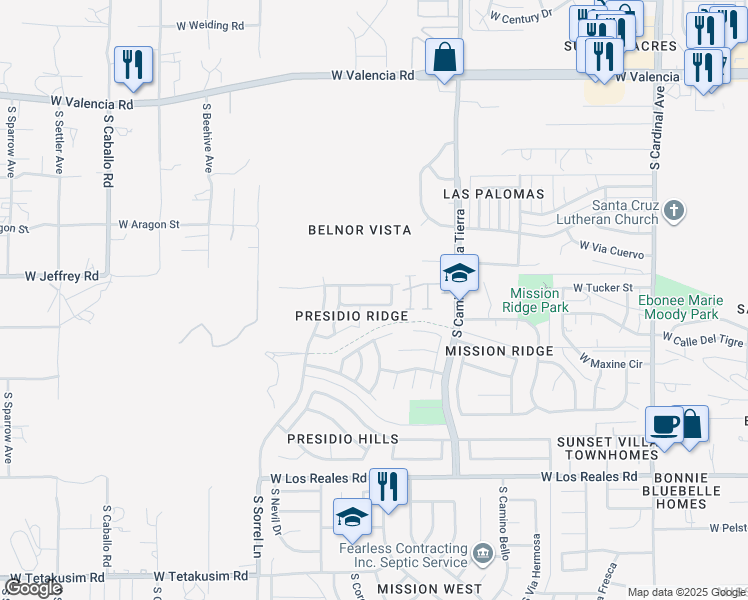 map of restaurants, bars, coffee shops, grocery stores, and more near 3508 West Lost Village Lane in Tucson