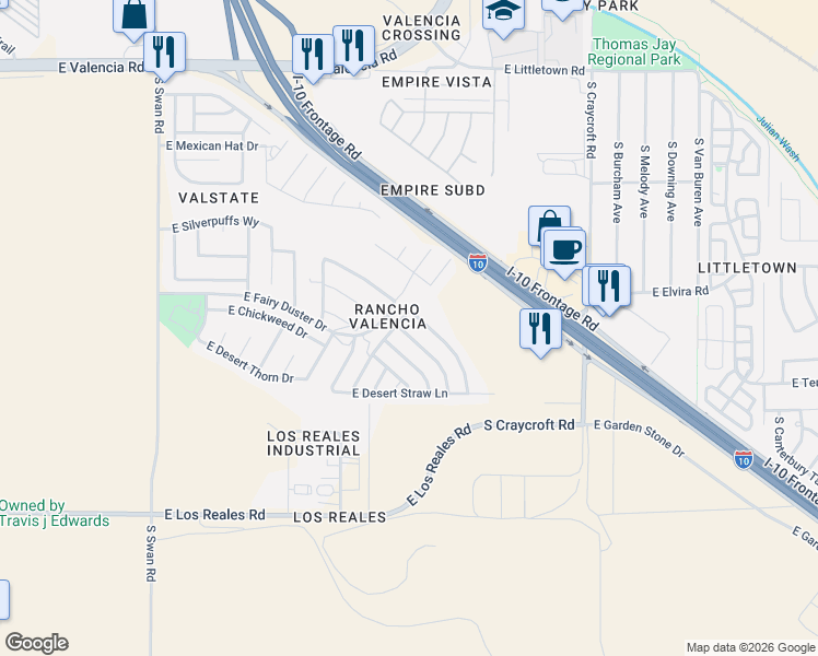 map of restaurants, bars, coffee shops, grocery stores, and more near 6952 South Ladys Thumb Lane in Tucson