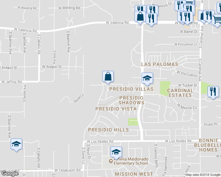 map of restaurants, bars, coffee shops, grocery stores, and more near 3588 West Lost Village Lane in Tucson