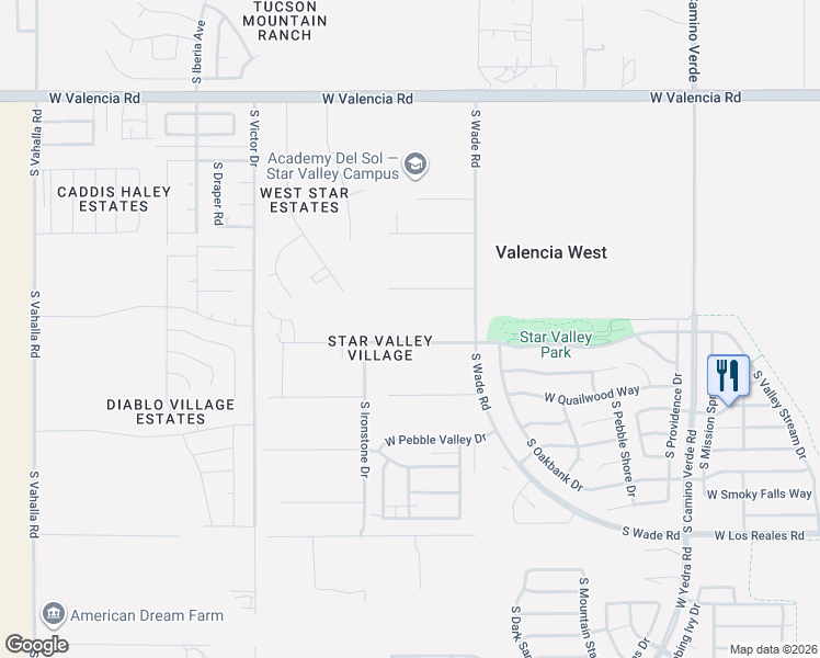 map of restaurants, bars, coffee shops, grocery stores, and more near 7128 West Brightwater Way in Tucson