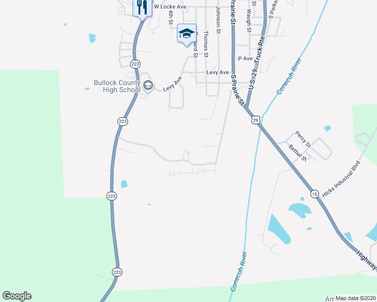 map of restaurants, bars, coffee shops, grocery stores, and more near 99 Sanders Court in Union Springs