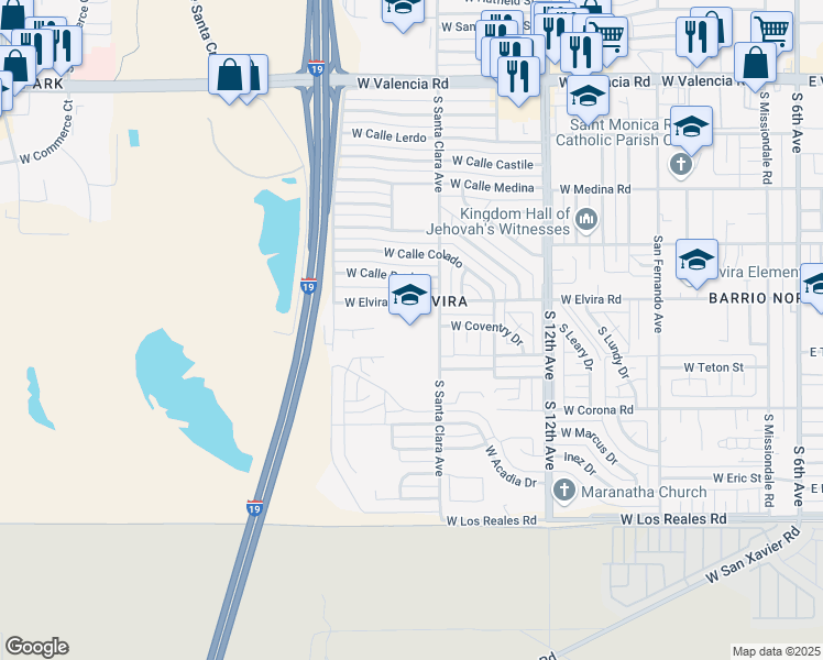 map of restaurants, bars, coffee shops, grocery stores, and more near 6910 South Santa Clara Avenue in Tucson