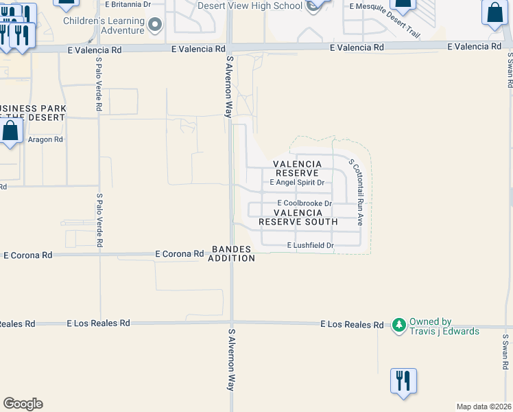 map of restaurants, bars, coffee shops, grocery stores, and more near 3960 East Coolbrooke Drive in Tucson