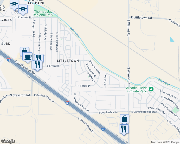 map of restaurants, bars, coffee shops, grocery stores, and more near 6960 South Goshawk Drive in Tucson