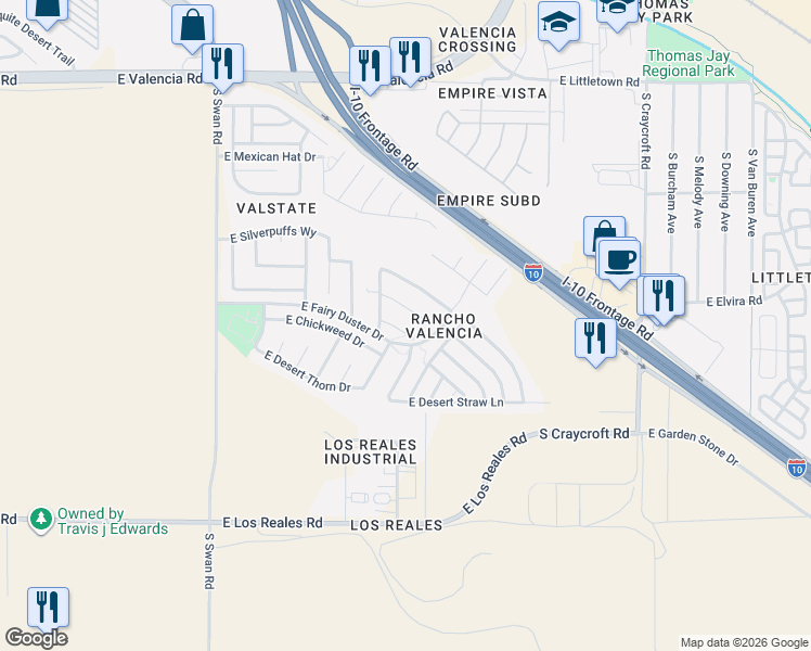map of restaurants, bars, coffee shops, grocery stores, and more near 5077 East Cream Cups Place in Tucson