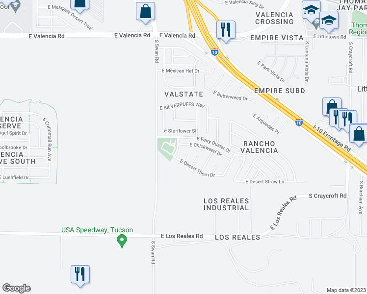 map of restaurants, bars, coffee shops, grocery stores, and more near 4812 East Chickweed Drive in Tucson