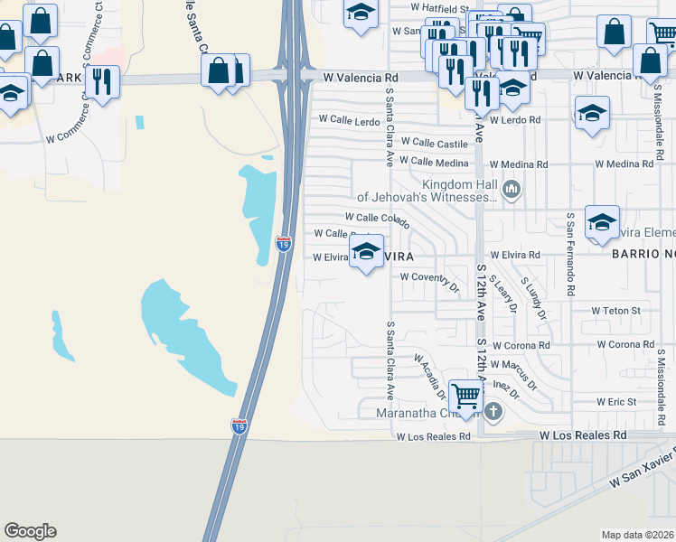 map of restaurants, bars, coffee shops, grocery stores, and more near 947 West Coventry Place in Tucson