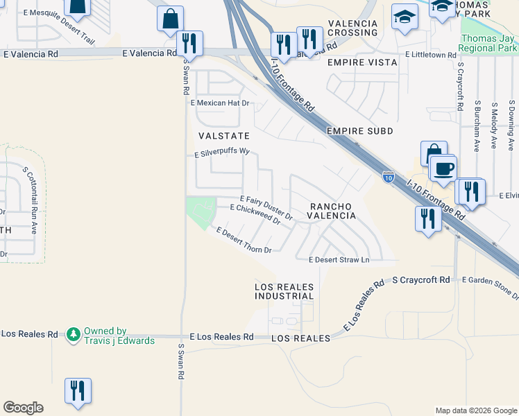 map of restaurants, bars, coffee shops, grocery stores, and more near 6974 South Sweetbush Avenue in Tucson