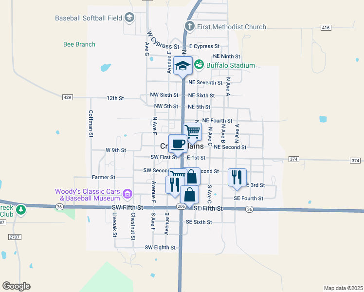 map of restaurants, bars, coffee shops, grocery stores, and more near in Cross Plains