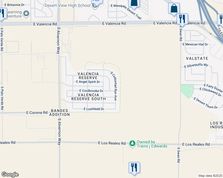 map of restaurants, bars, coffee shops, grocery stores, and more near 4213 East Stony Meadow Drive in Tucson