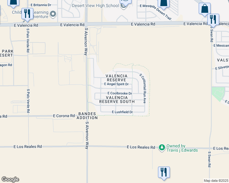 map of restaurants, bars, coffee shops, grocery stores, and more near 4071 East Coolbrooke Drive in Tucson
