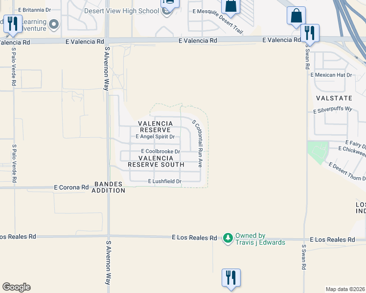 map of restaurants, bars, coffee shops, grocery stores, and more near 6931 South Copper Run Avenue in Tucson