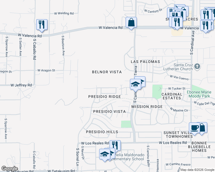 map of restaurants, bars, coffee shops, grocery stores, and more near 3558 West Center Mountain Way in Tucson