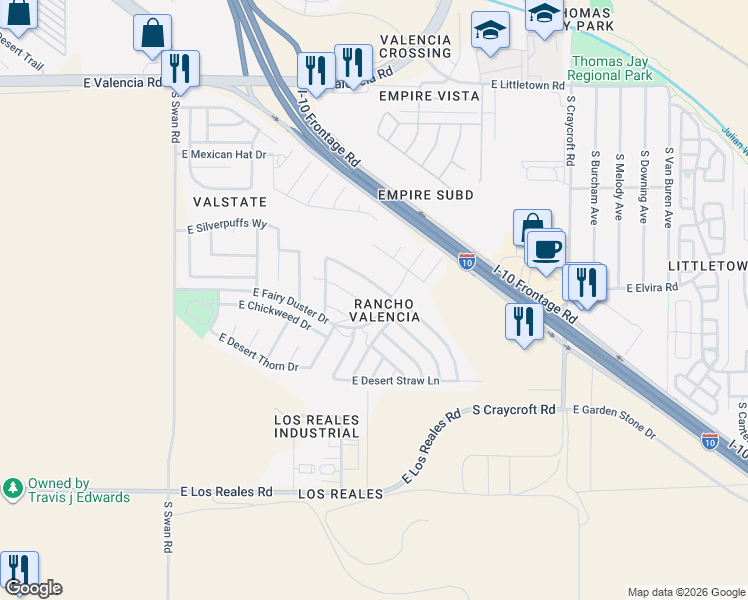map of restaurants, bars, coffee shops, grocery stores, and more near 5129 East Kittentails Drive in Tucson