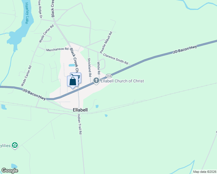 map of restaurants, bars, coffee shops, grocery stores, and more near 3446 Georgia 204 in Ellabell