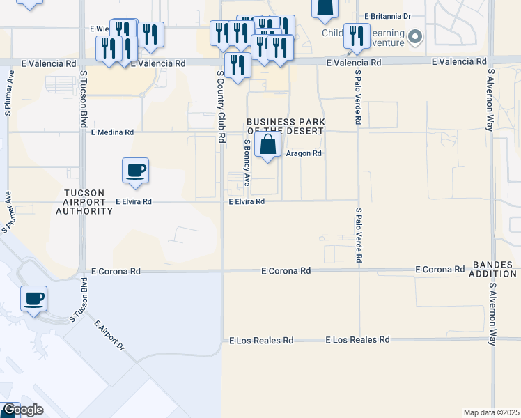 map of restaurants, bars, coffee shops, grocery stores, and more near 3230 East Elvira Road in Tucson