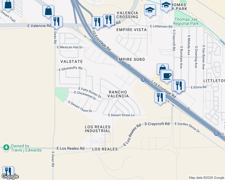 map of restaurants, bars, coffee shops, grocery stores, and more near 5091 East Fishhook Court in Tucson