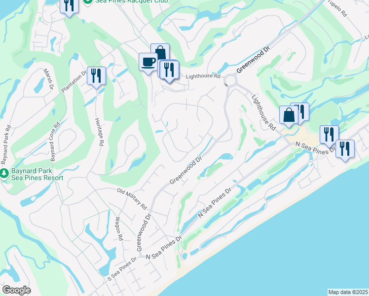 map of restaurants, bars, coffee shops, grocery stores, and more near 11 Hollyberry Lane in Hilton Head Island