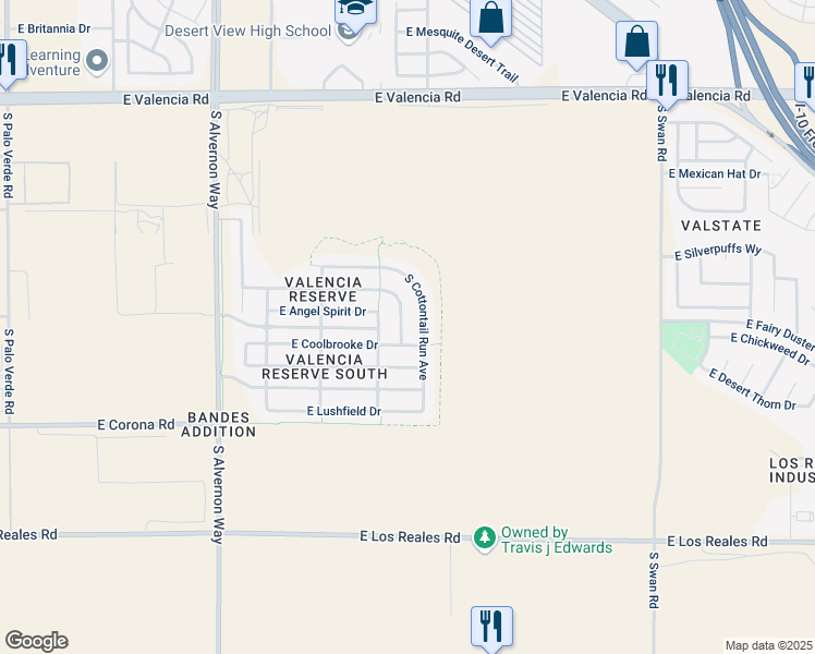 map of restaurants, bars, coffee shops, grocery stores, and more near 6921 South Creek Run Avenue in Tucson