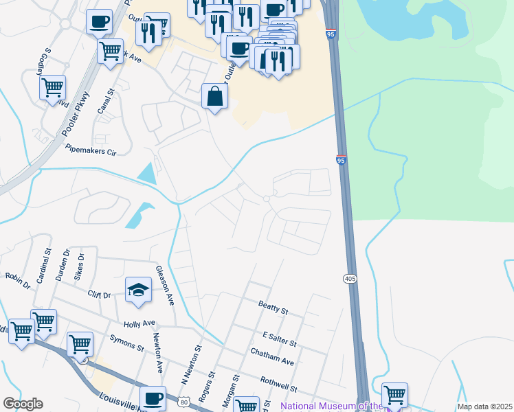 map of restaurants, bars, coffee shops, grocery stores, and more near 616 Rogers Street in Pooler
