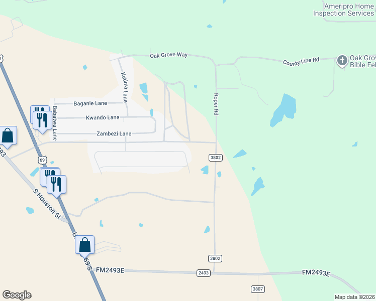 map of restaurants, bars, coffee shops, grocery stores, and more near 395 Bush Buck Way in Bullard